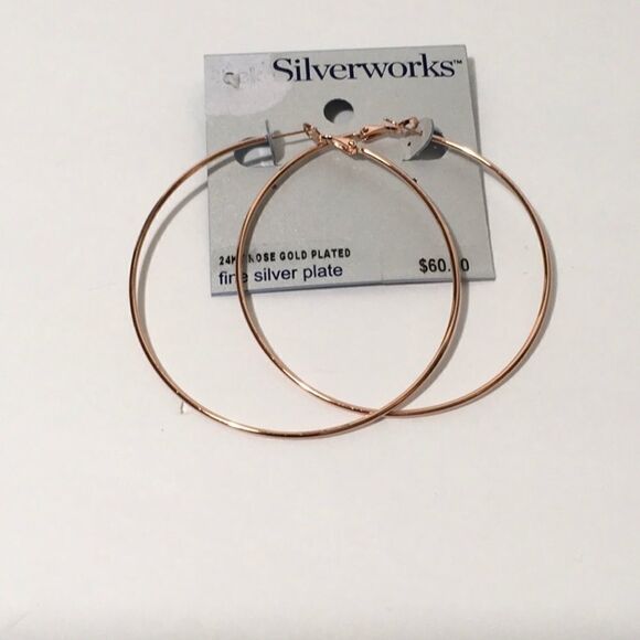 24KT Rose gold plated 3” hoop earrings. NWT - Picture 3 of 8